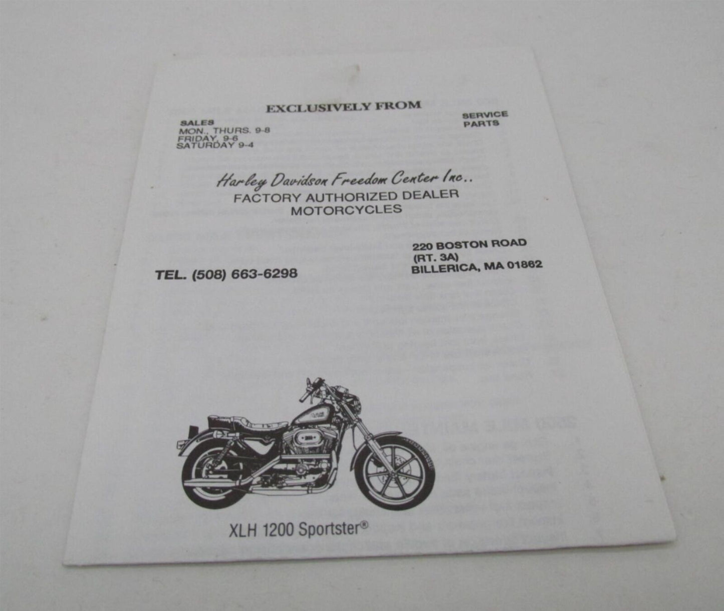 Harley-Davidson 1200 Sportster Service Maintenance Schedule Sales Booklet