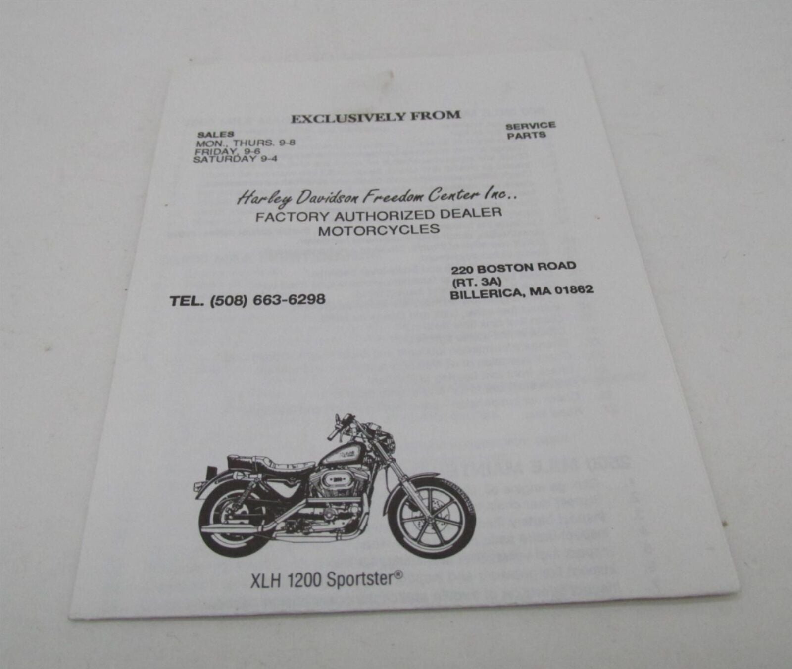 Harley-Davidson 1200 Sportster Service Maintenance Schedule Sales Booklet