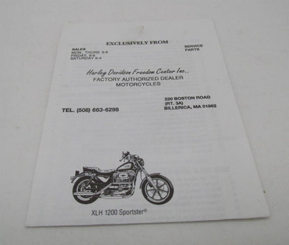 Harley-Davidson 1200 Sportster Service Maintenance Schedule Sales Booklet