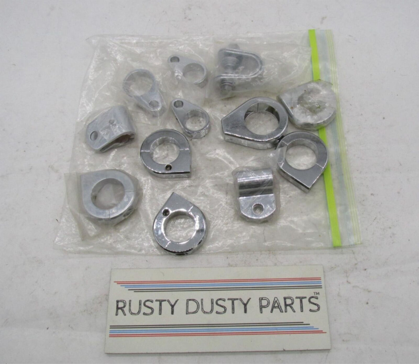 Large Mixed Lot of Harley Davidson Chrome Handlebar Cable Hose Brake Line Clamps