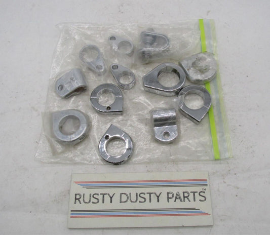 Large Mixed Lot of Harley Davidson Chrome Handlebar Cable Hose Brake Line Clamps