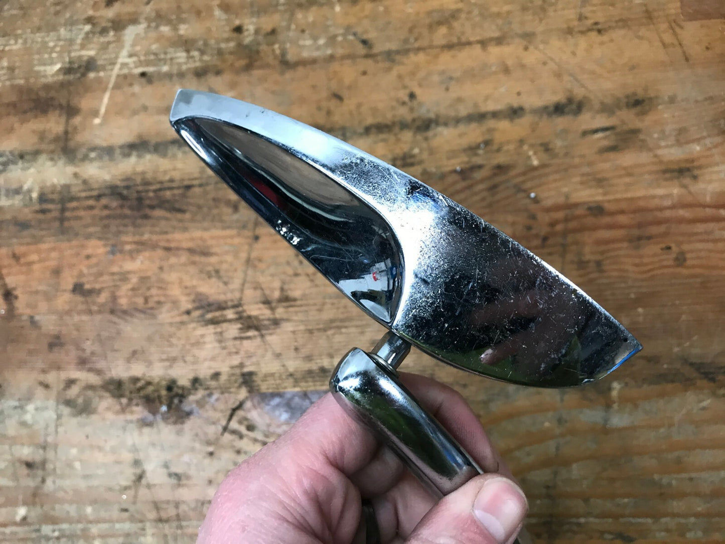 Harley Right side Mirror Custom Chrome Grooved Stem Crescent Style Cho