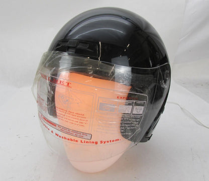 HCI Black Motorcycle Open Face Half Helmet Size Small S