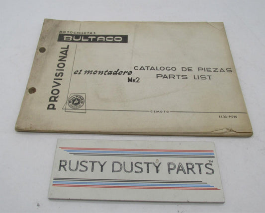 Bultaco Original Provisional 1971 El Montadero Mk2 Parts Catalog List 81.32-P066