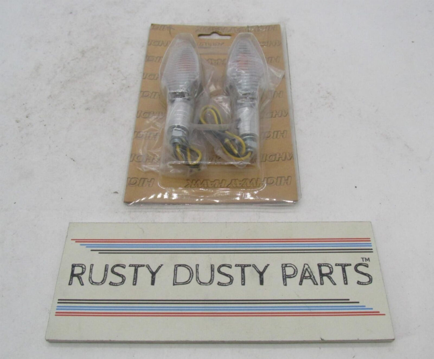 Set of Highway Hawk Motorcycle Chrome Turn Signals Slim Clear Lens 68-6010