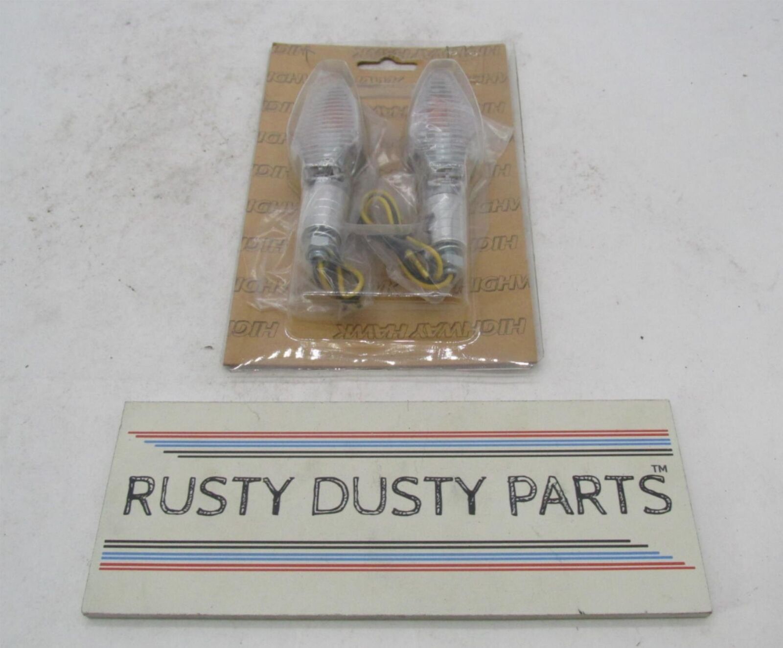 Set of Highway Hawk Motorcycle Chrome Turn Signals Slim Clear Lens 68-6010