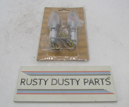 Set of Highway Hawk Motorcycle Chrome Turn Signals Slim Clear Lens 68-6010