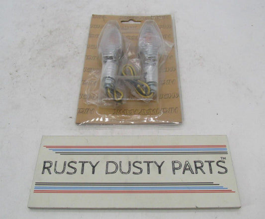 Set of Highway Hawk Motorcycle Chrome Turn Signals Slim Clear Lens 68-6010