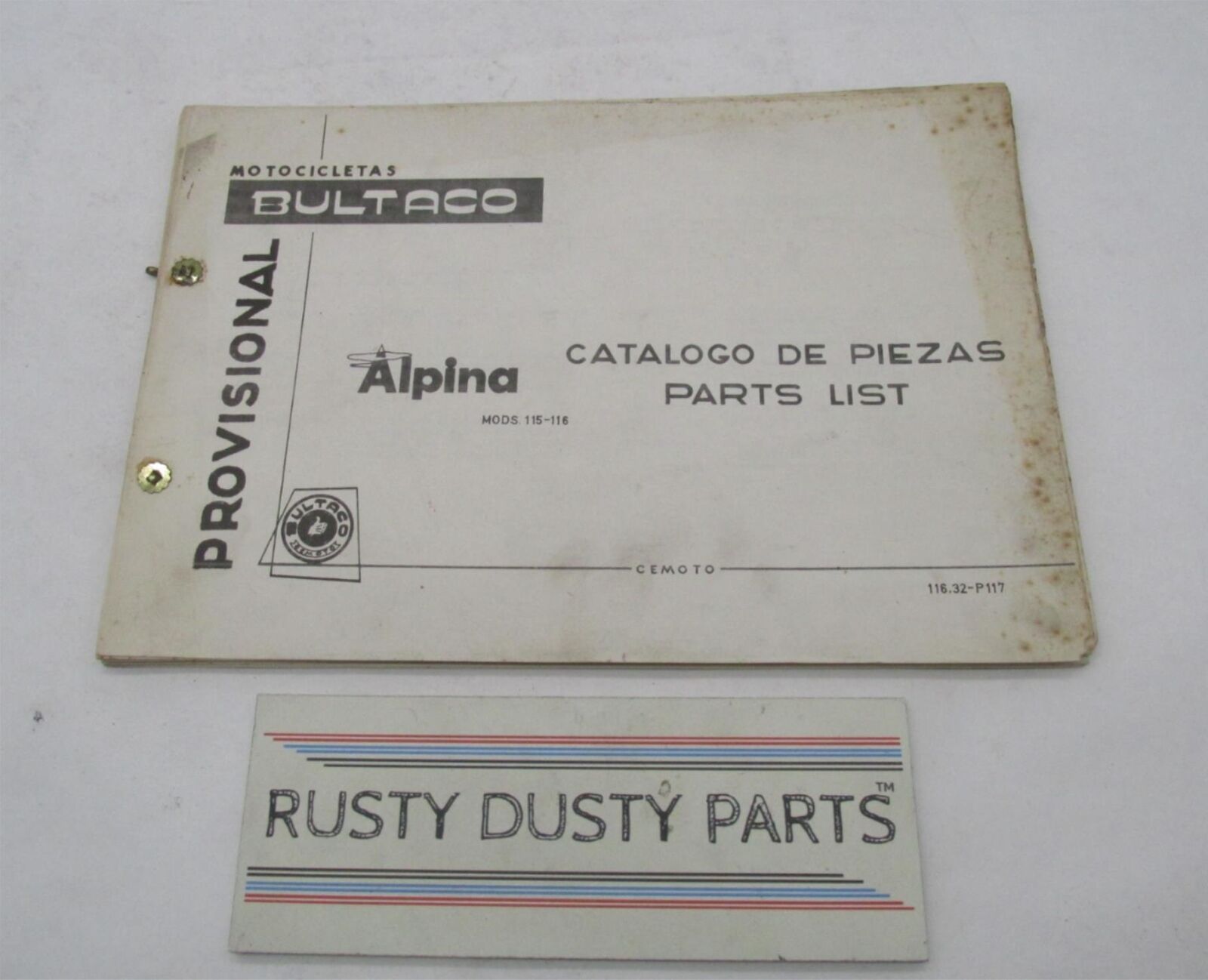 Bultaco Original Factory 1973 Provisional Alpina Parts Catalog List 116.32-P117