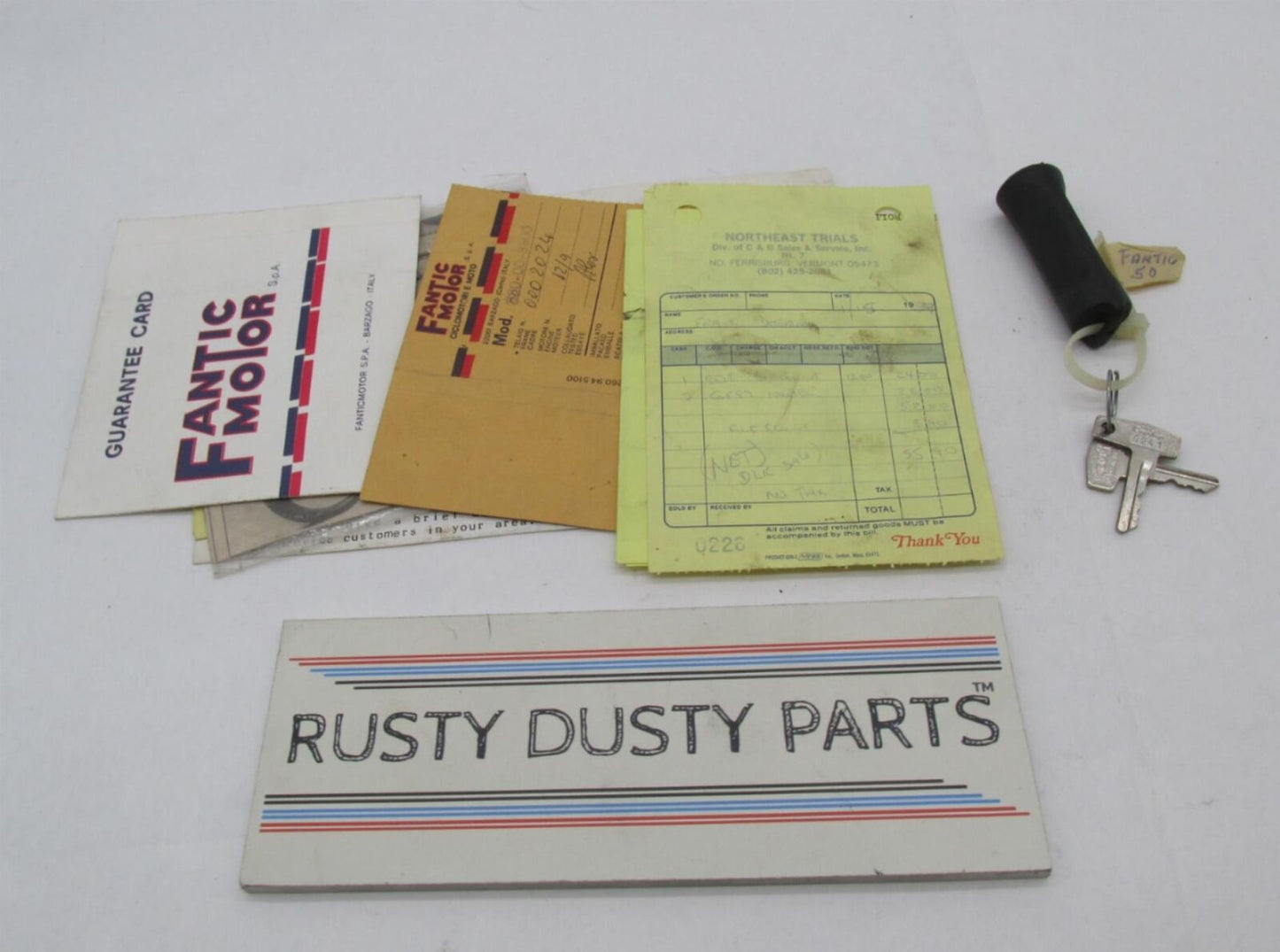 Vintage Fantic Motor 50 Dealer Documents And Motorcycle Ignition Key Set