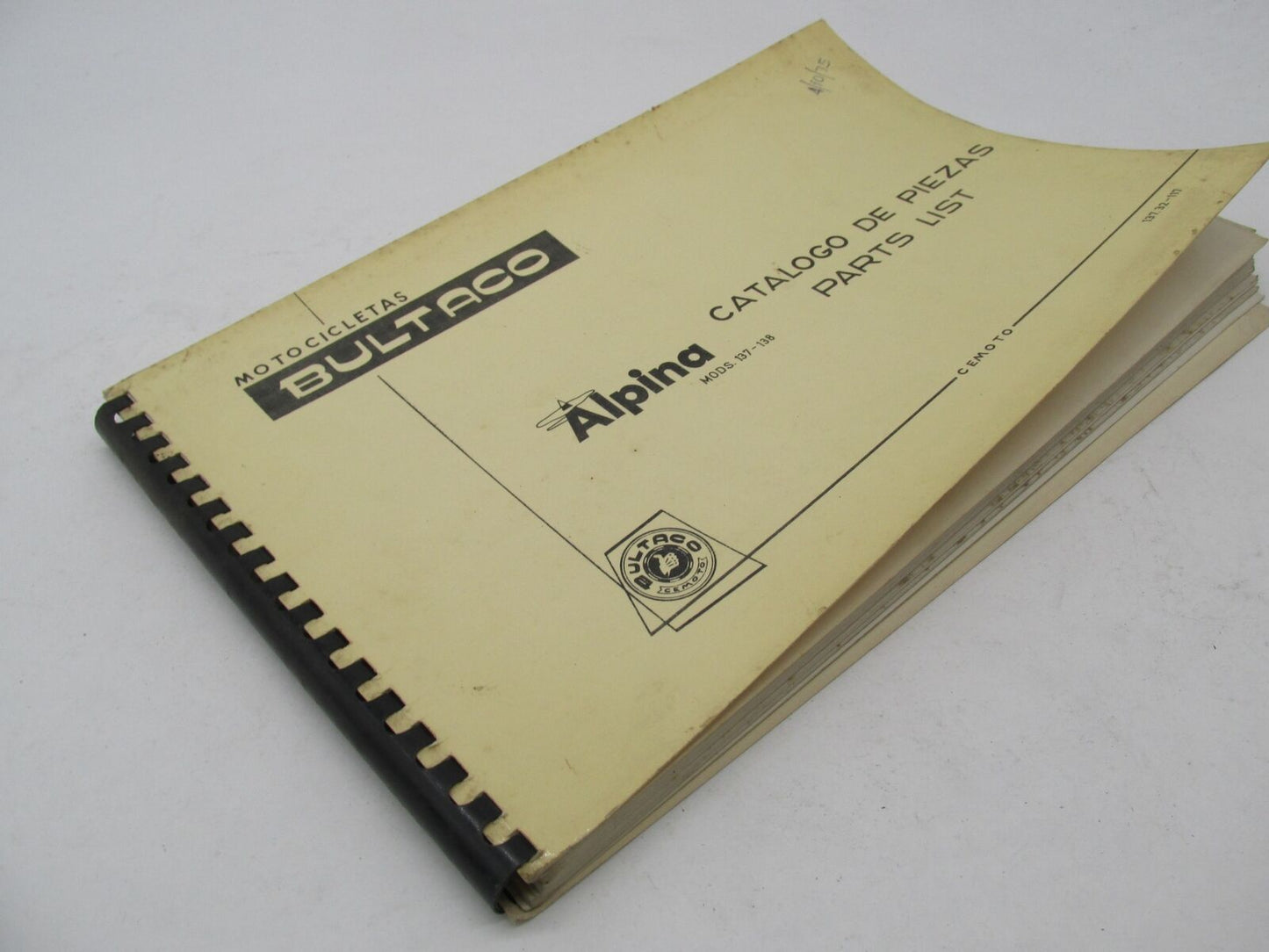 Bultaco Factory 1974 Alpina 137-138 Parts Catalog List Book Manual 113.32-117