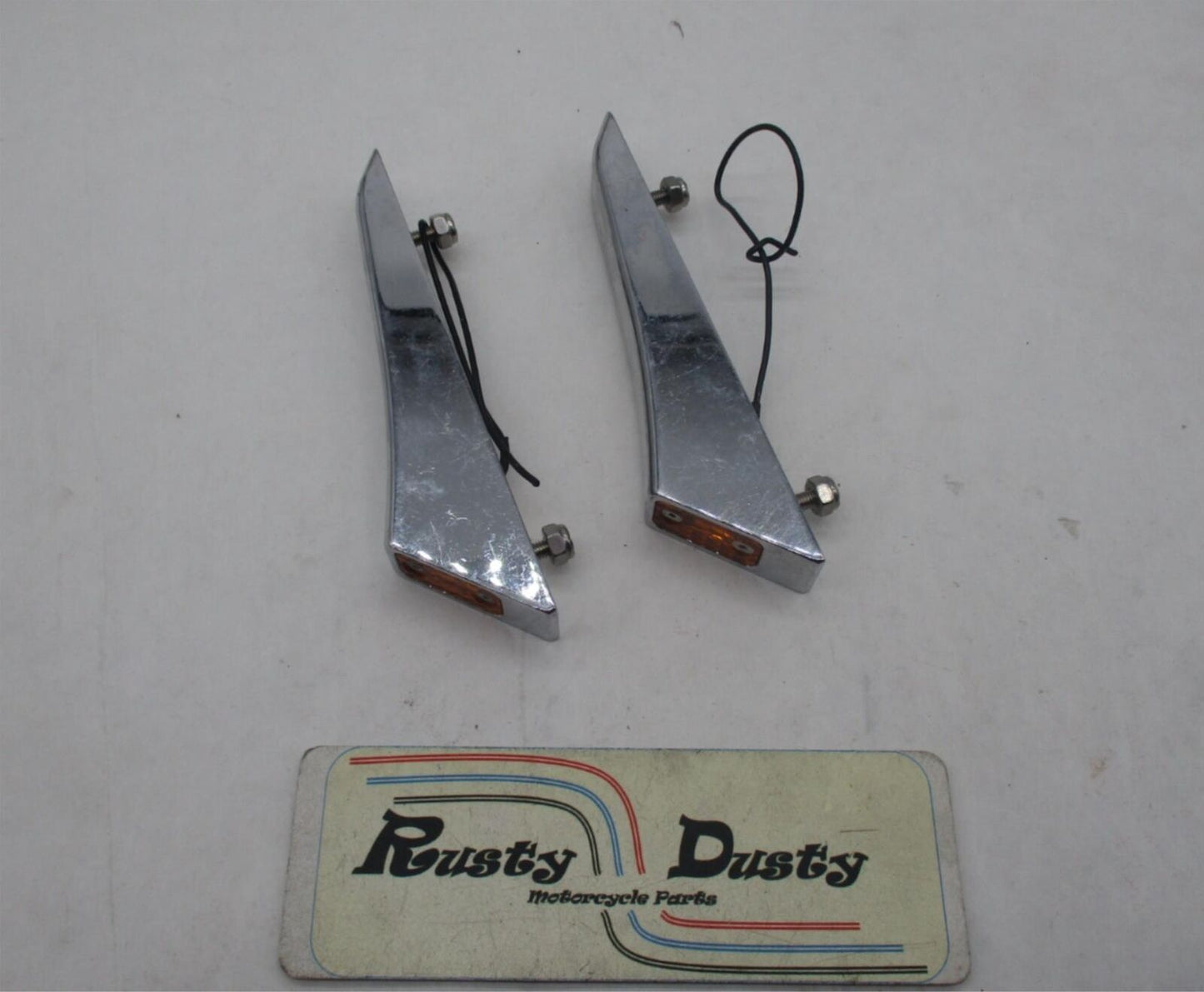 Set of 2 Harley Davidson Fender Chrome Strut Amber Chrome Side Marker Lights