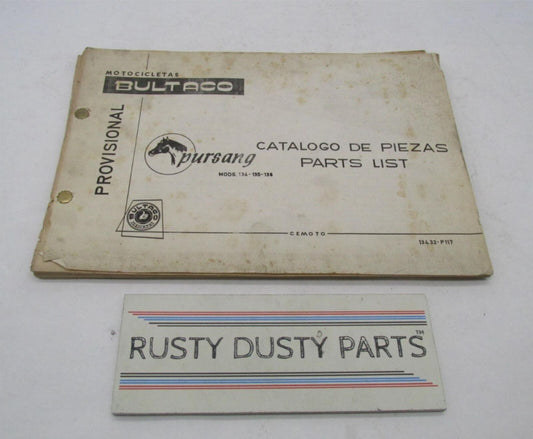 Bultaco Original Factory Provisional Pursang Parts Catalog List 134.32-P117