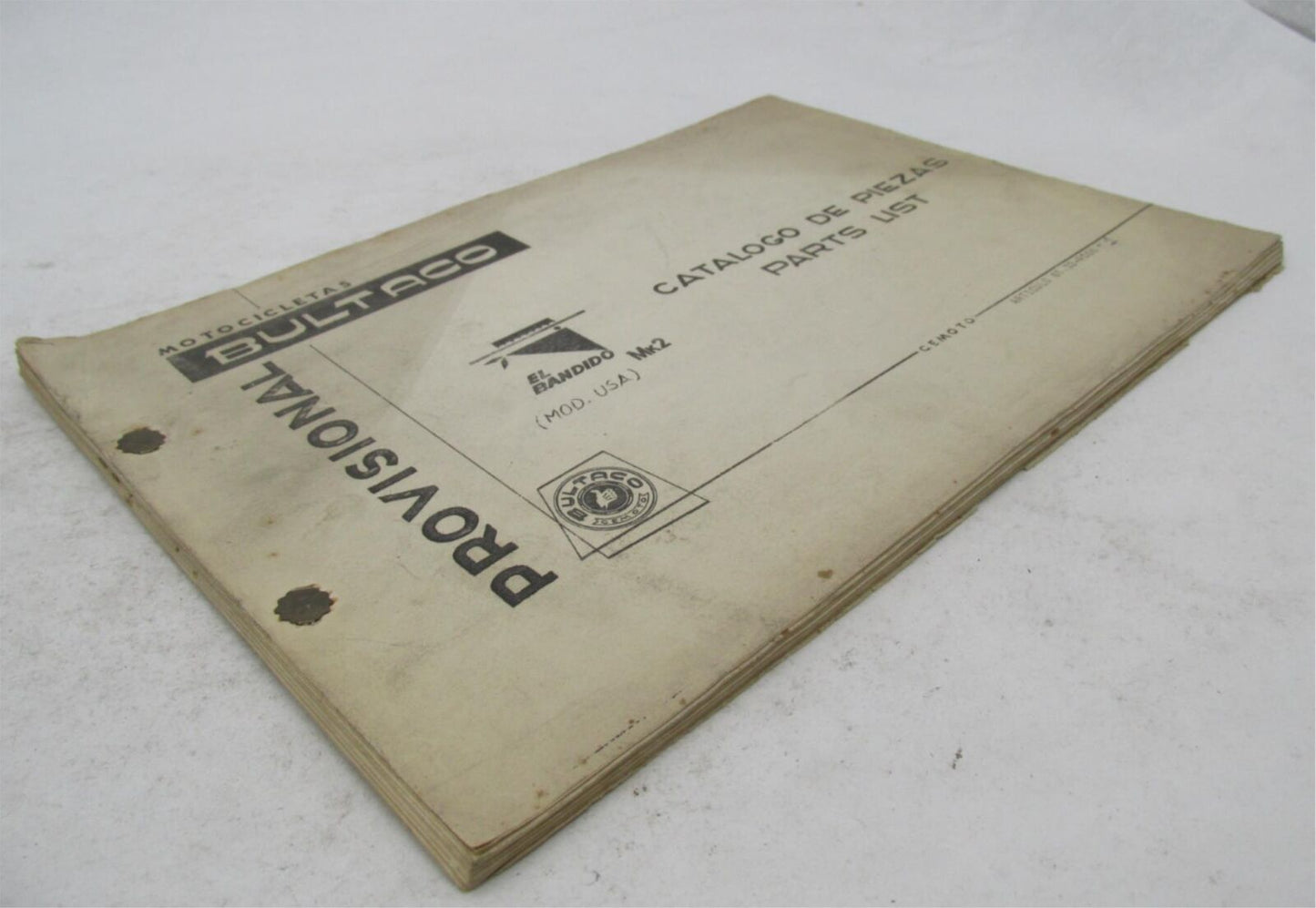 Bultaco Provisional 1970 Mk2 El Bandido Motorcycle Catalog Parts List 61.32-P066