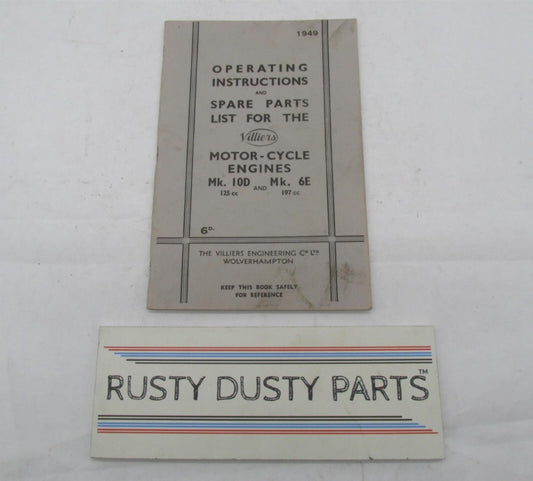 MK10D MK6E Villers Spare Parts List & Operating Manual Instructions Manual