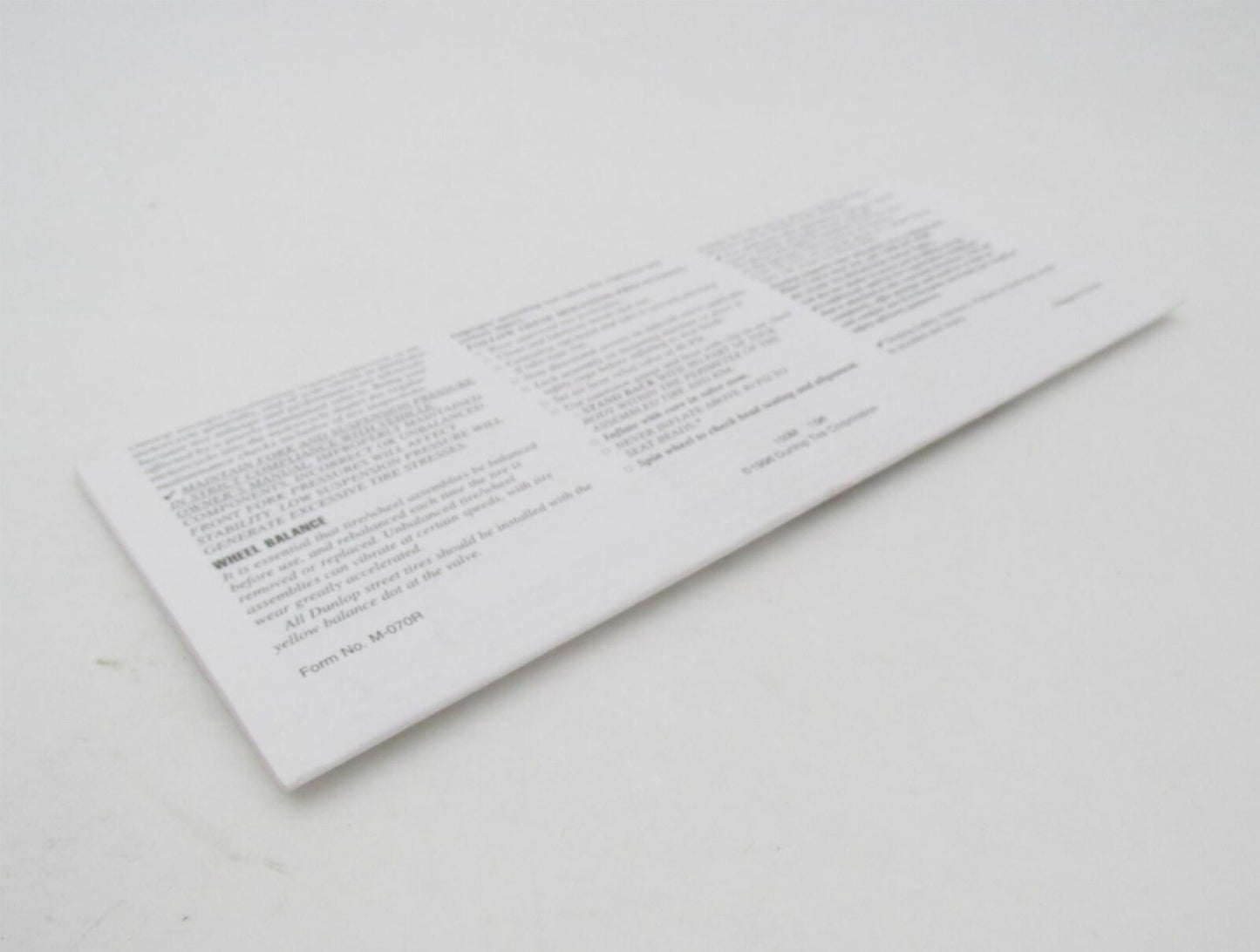 Harley OEM Dunlop Tires Limited Warranty Maintenance & Care Booklet Brochure