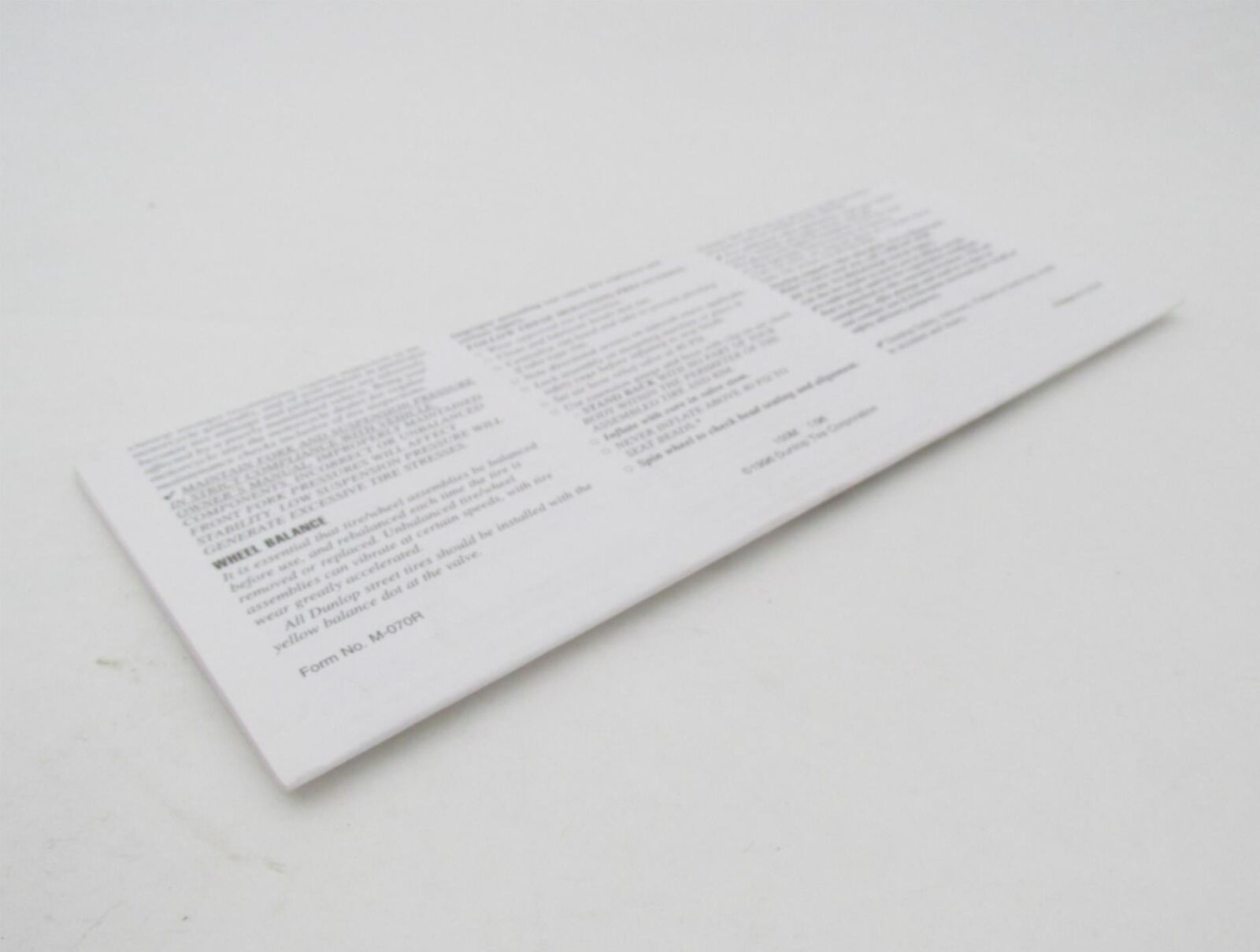 Harley OEM Dunlop Tires Limited Warranty Maintenance & Care Booklet Brochure