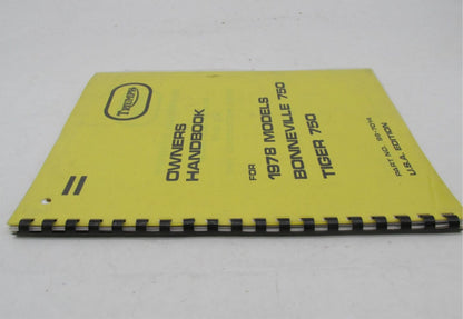 Triumph 1978 Bonneville Tiger 750 Owners Handbook 99-7014 Manual