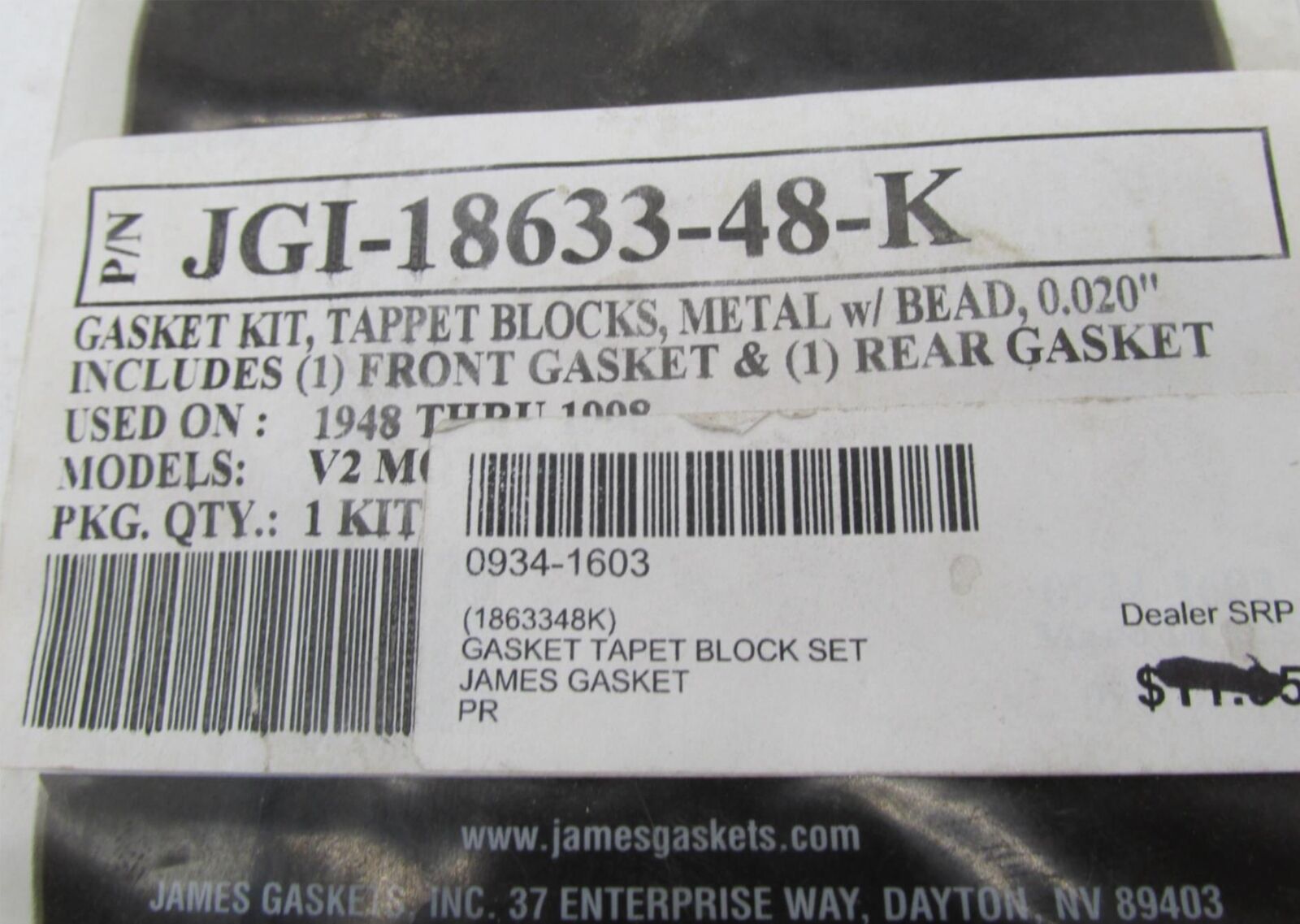 Harley Davidson James Gasket Tapet Block Gasket Kit JGI-18633-48-K