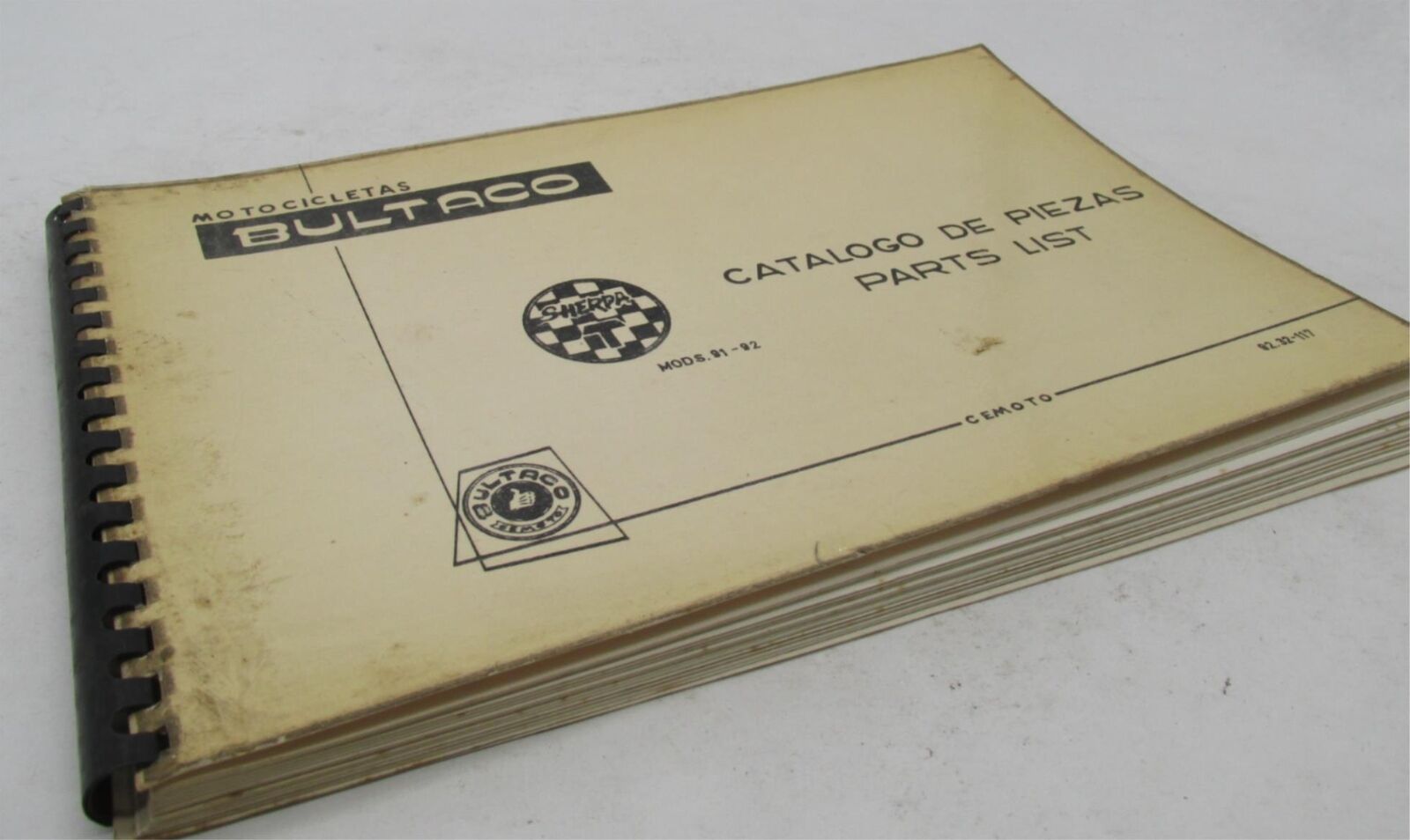 Bultaco Original Factory 1974 Sherpa T 91-92 Parts List Catalog Book 92.32-117