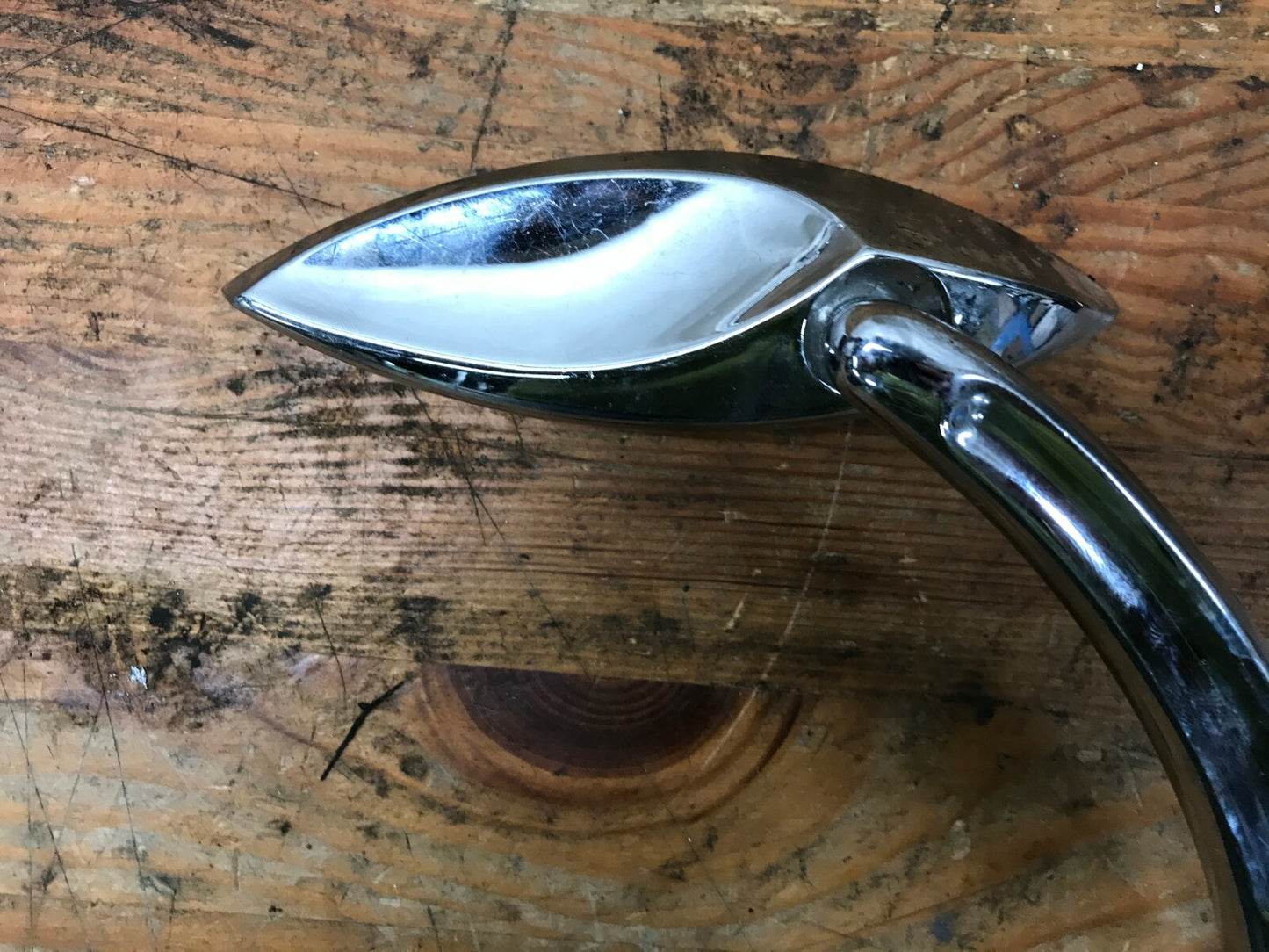 Harley Right side Mirror Custom Chrome Grooved Stem Crescent Style Cho