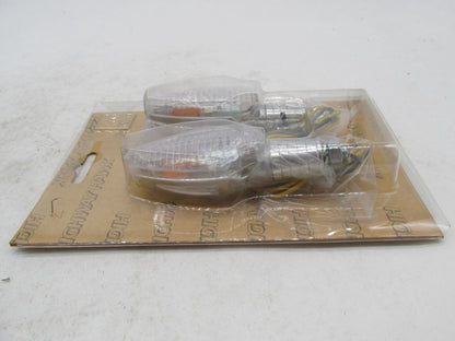 Set of Highway Hawk Motorcycle Chrome Turn Signals Slim Clear Lens 68-6010