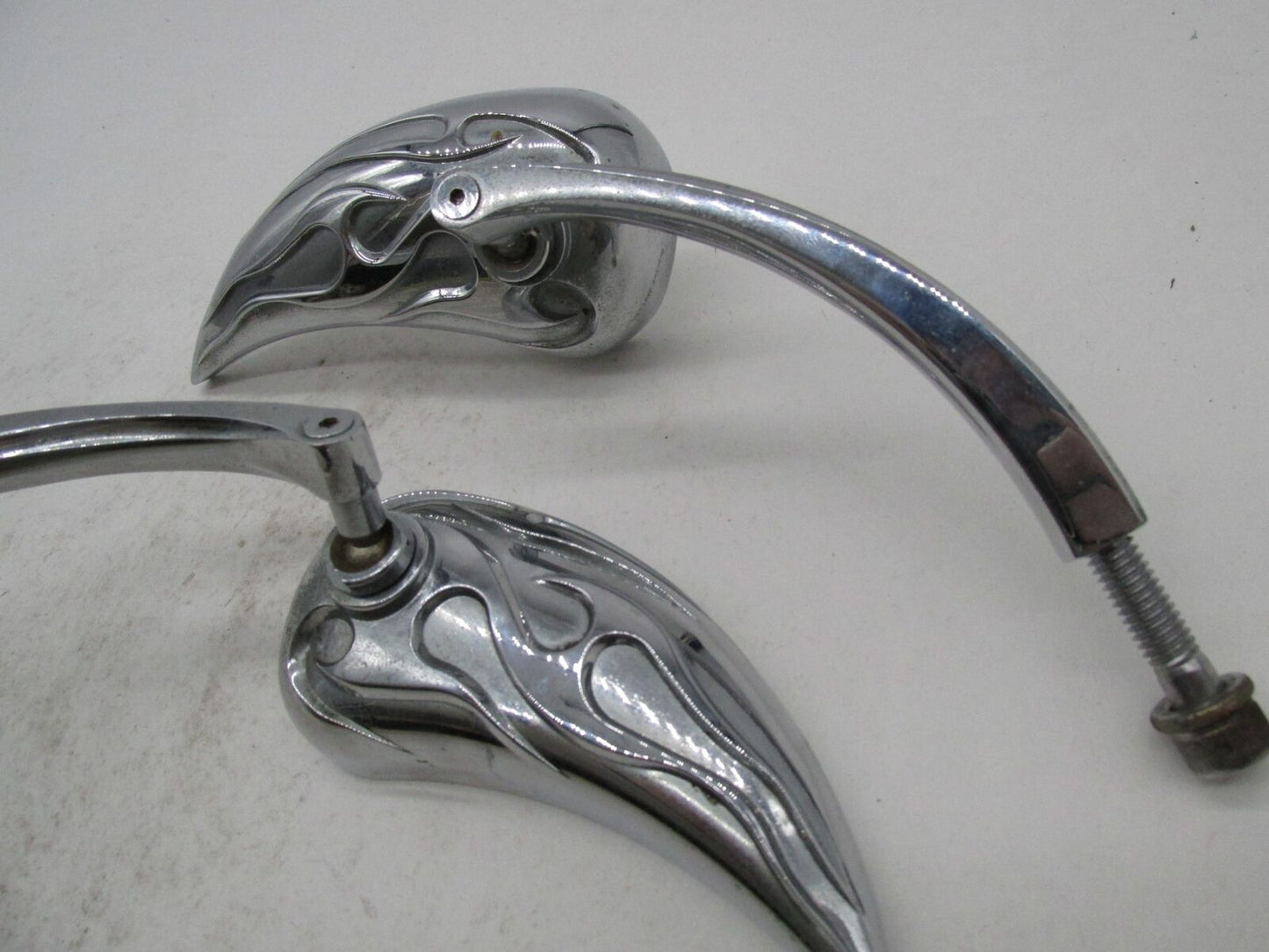 Pair of Universal Motorcycle Honda Harley Custom Chopper Flame Teardrop Mirrors