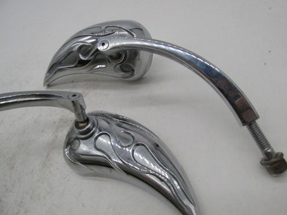 Pair of Universal Motorcycle Honda Harley Custom Chopper Flame Teardrop Mirrors