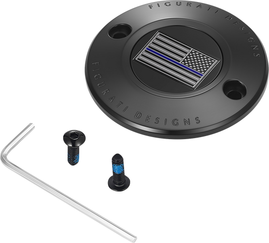 FIGURATI DESIGNS Timing Cover 2 Hole Blue Line - Black American FD71-TC-2H-BLK
