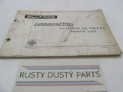 Bultaco Factory 1976 Matador Mk9 Motorcycle Catalog Parts List Book 140.32-117