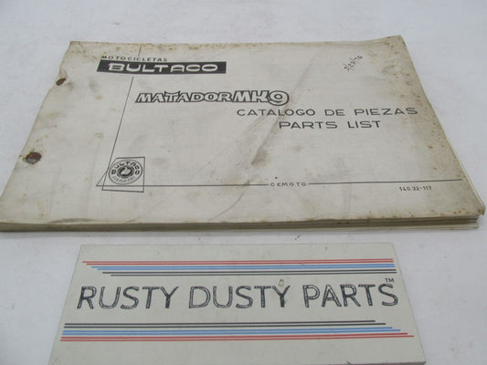 Bultaco Factory 1976 Matador Mk9 Motorcycle Catalog Parts List Book 140.32-117
