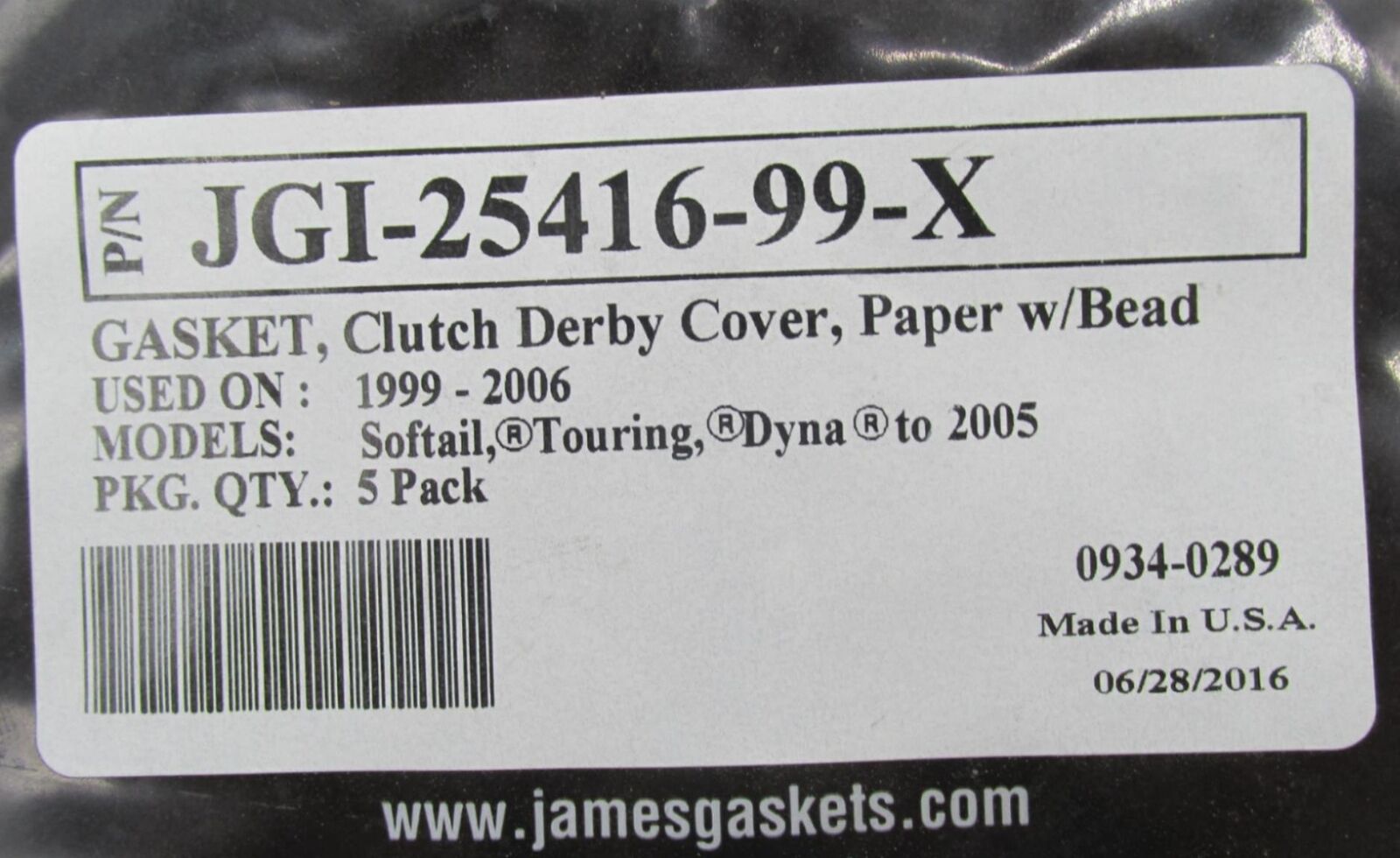Lot of 2 Harley James Clutch Derby Cover Gaskets Paper w/ Bead JGI-25416-99-X