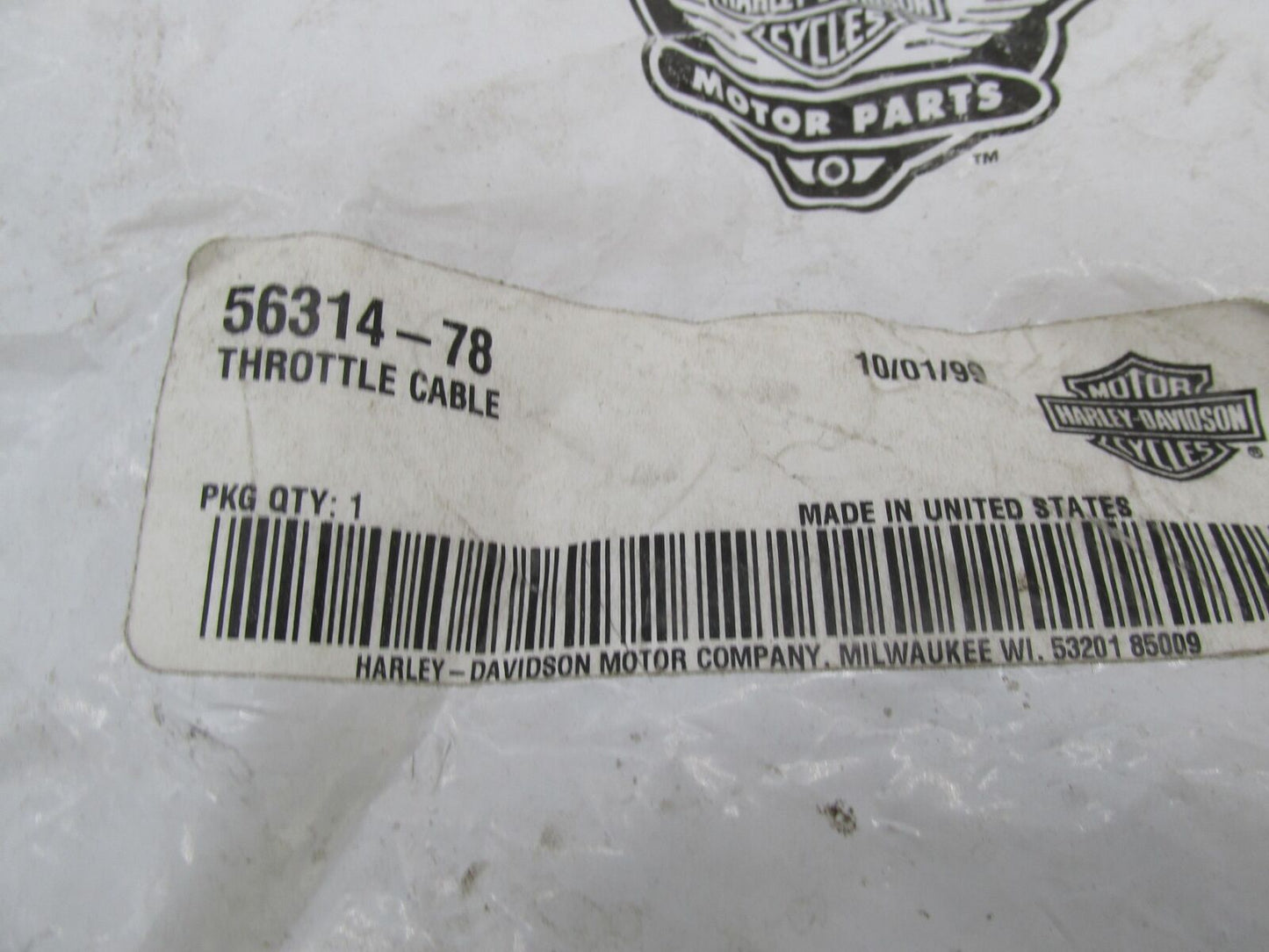Harley-Davidson Genuine NOS Control Wire Throttle Cable 56314-78