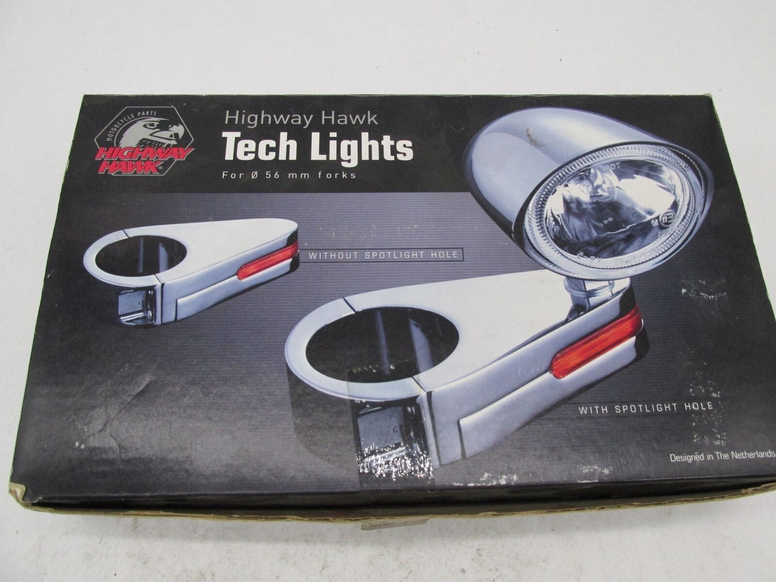 Pair of Highway Hawk Motorcycle 56MM Chrome Fork Leg Spotlight Brackets 68-612