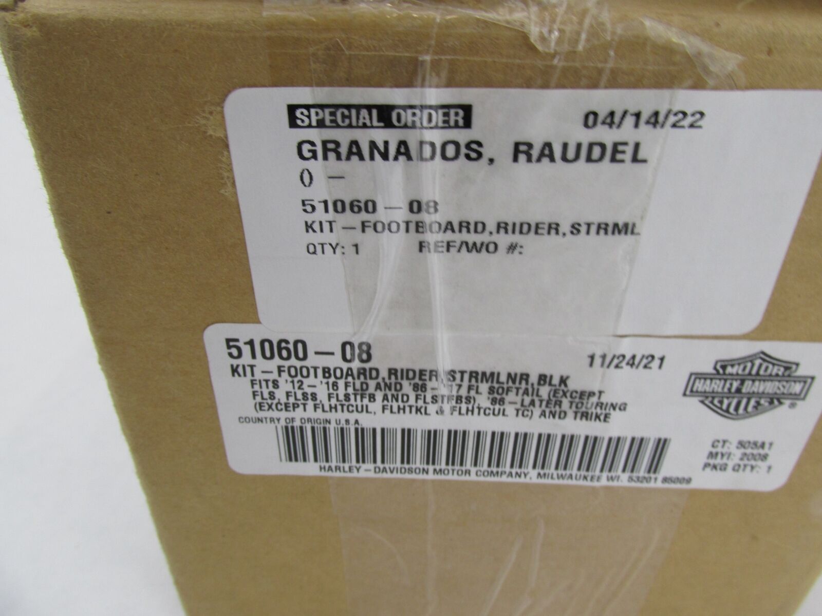 Harley-Davidson Genuine NOS Streamliner Black Rider Footboard Base Kit 51060-08