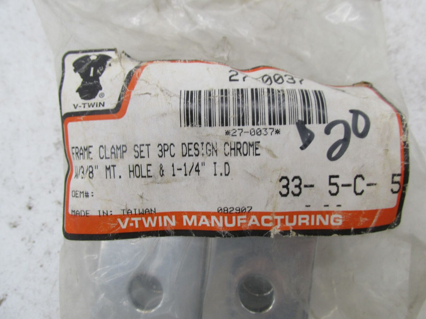 Harley Davidson V-Twin 3 Piece Chrome Frame Clamp Set 27-0037