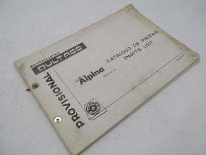 Bultaco Original Factory 1973 Provisional Alpina Parts Catalog List 116.32-P117
