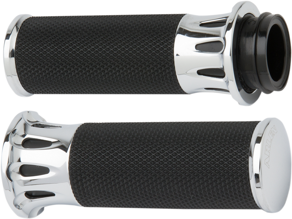 Arlen Ness Cable Style Fusion Series Grips Chrome Deep Cut 07-316