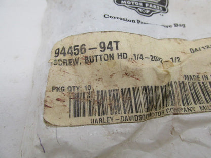 Lot of 10 Harley Davidson Genuine NOS Button Head 1/4 - 1/2 Screws 94456-94T