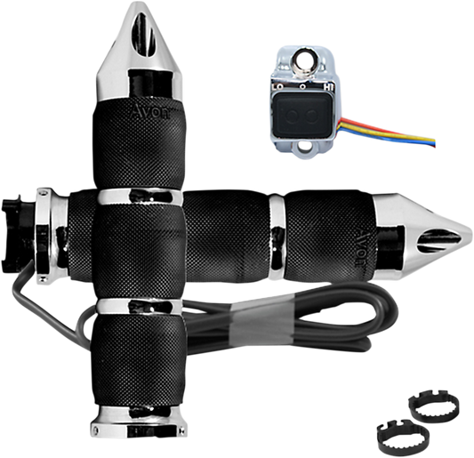 Avon Air Cushioned Heated Grips Black Chrome 3-Ring Metric Spike MT-AIR-90-SP-HT