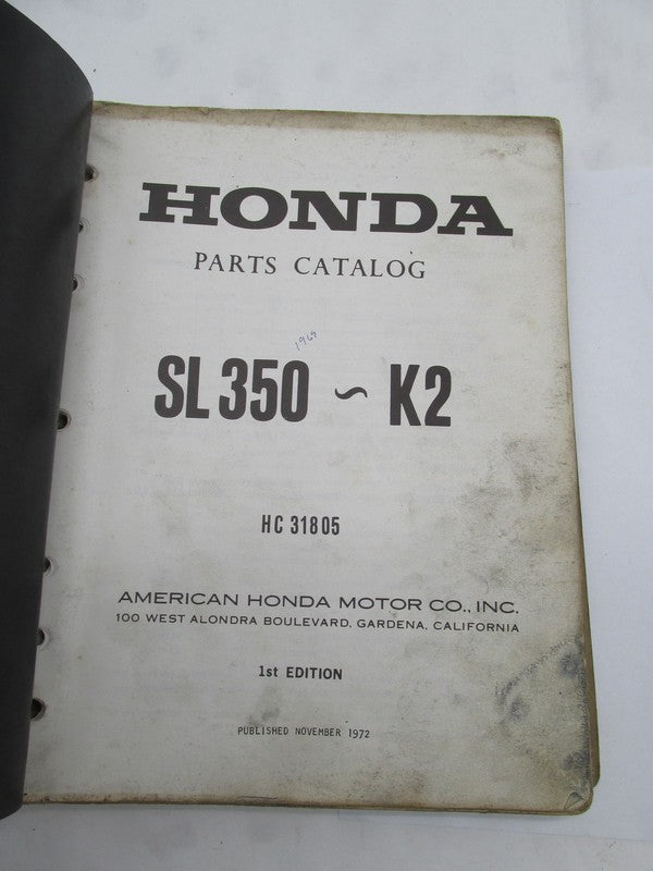 Honda Official Factory 1972 SL350 K2 Parts Catalog Manual