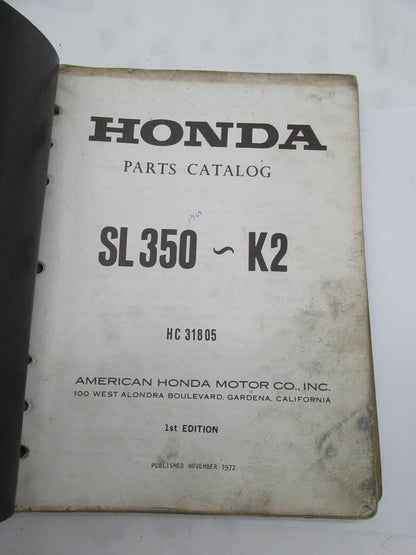 Honda Official Factory 1972 SL350 K2 Parts Catalog Manual