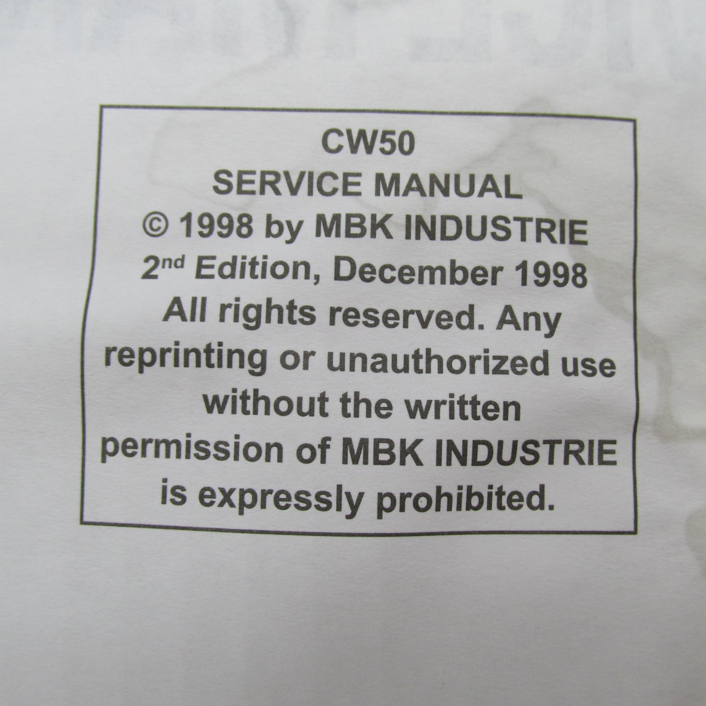 Yamaha OEM SERVICE MANUAL CW50L 1999 CW50 LIT-11616-12-31