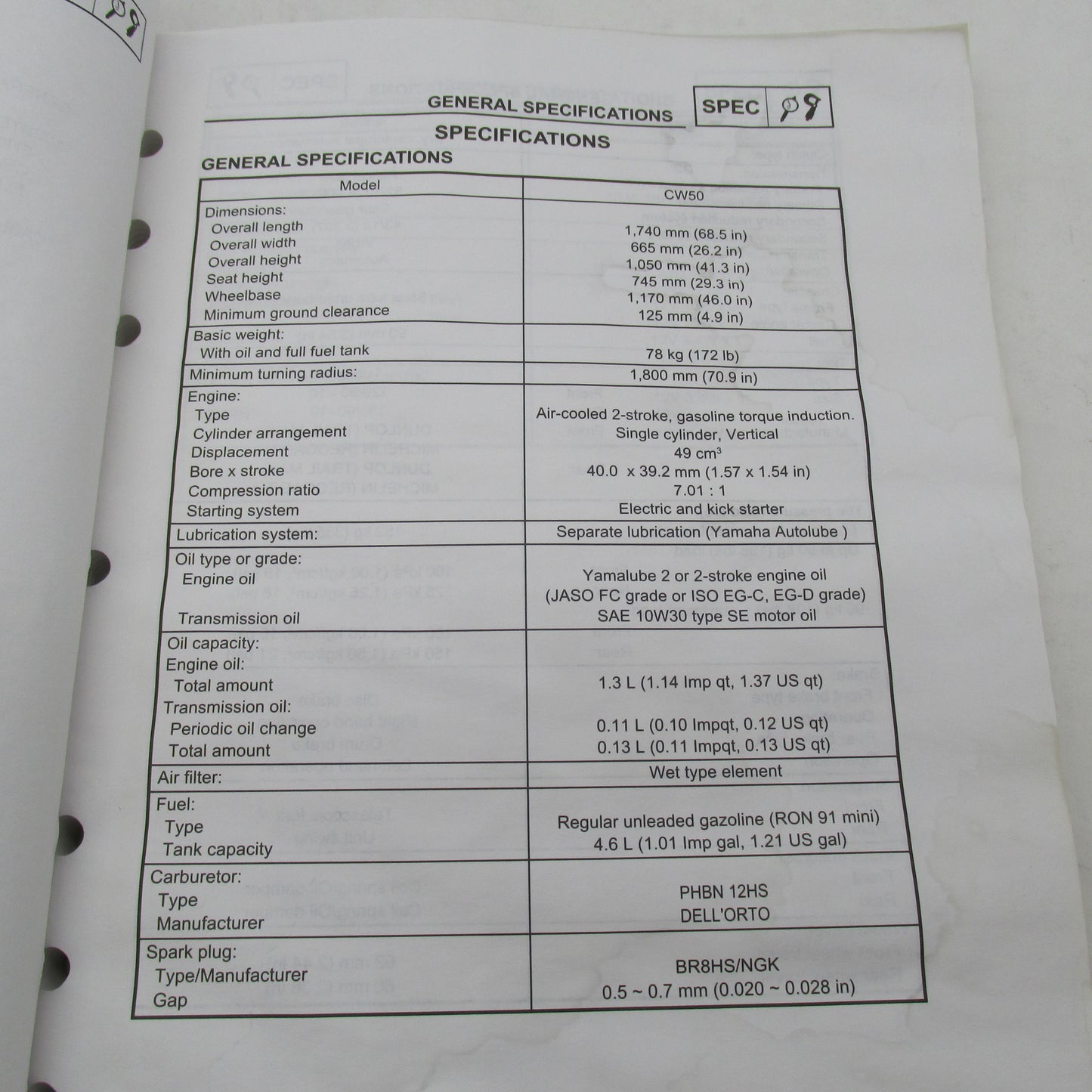 Yamaha OEM SERVICE MANUAL CW50L 1999 CW50 LIT-11616-12-31