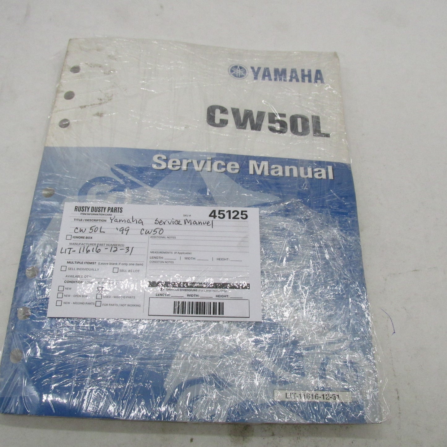 Yamaha OEM SERVICE MANUAL CW50L 1999 CW50 LIT-11616-12-31