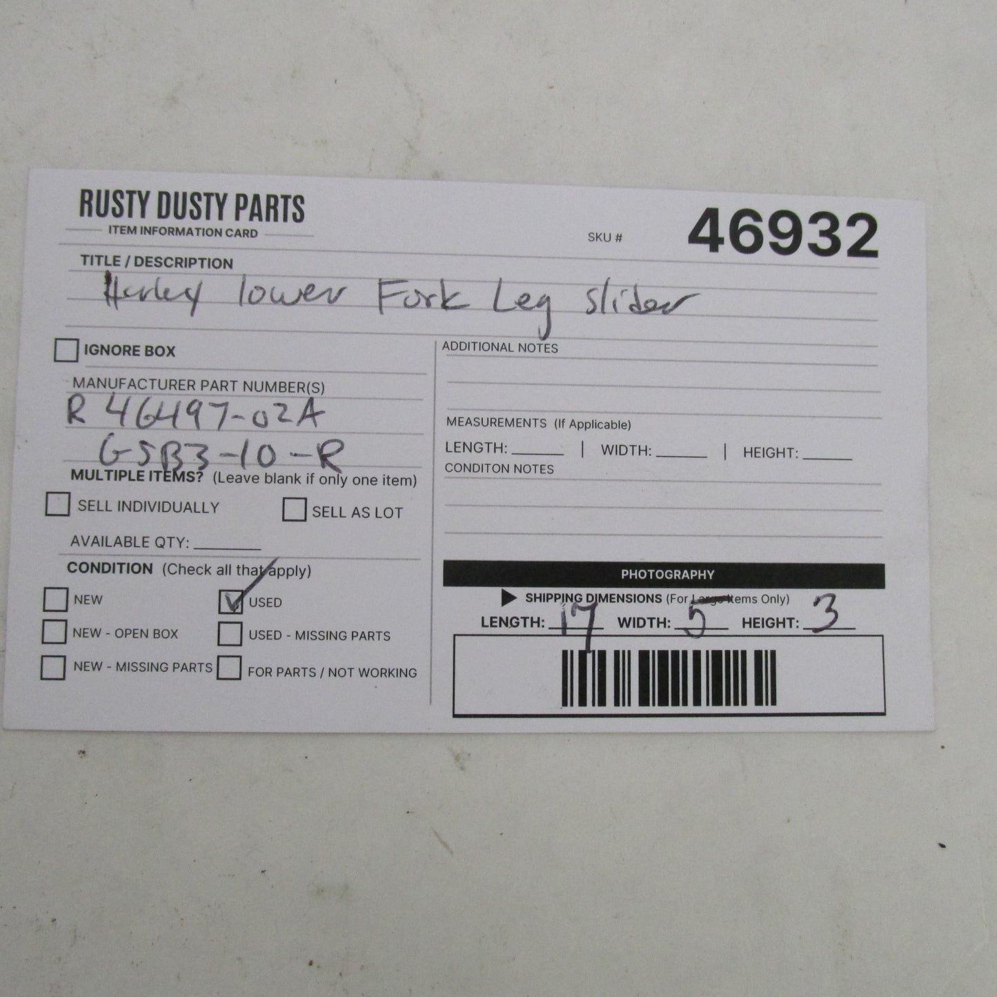 Harley Davidson Showa Right Lower Fork Slider 00-13 Touring 46497-02A