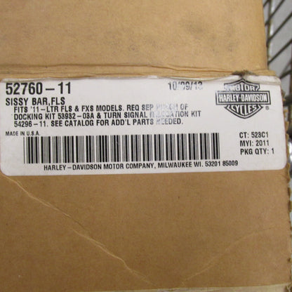 Harley Davidson NOS NIB Black Sissy Bar Passenger Backrest FLS 52760-1