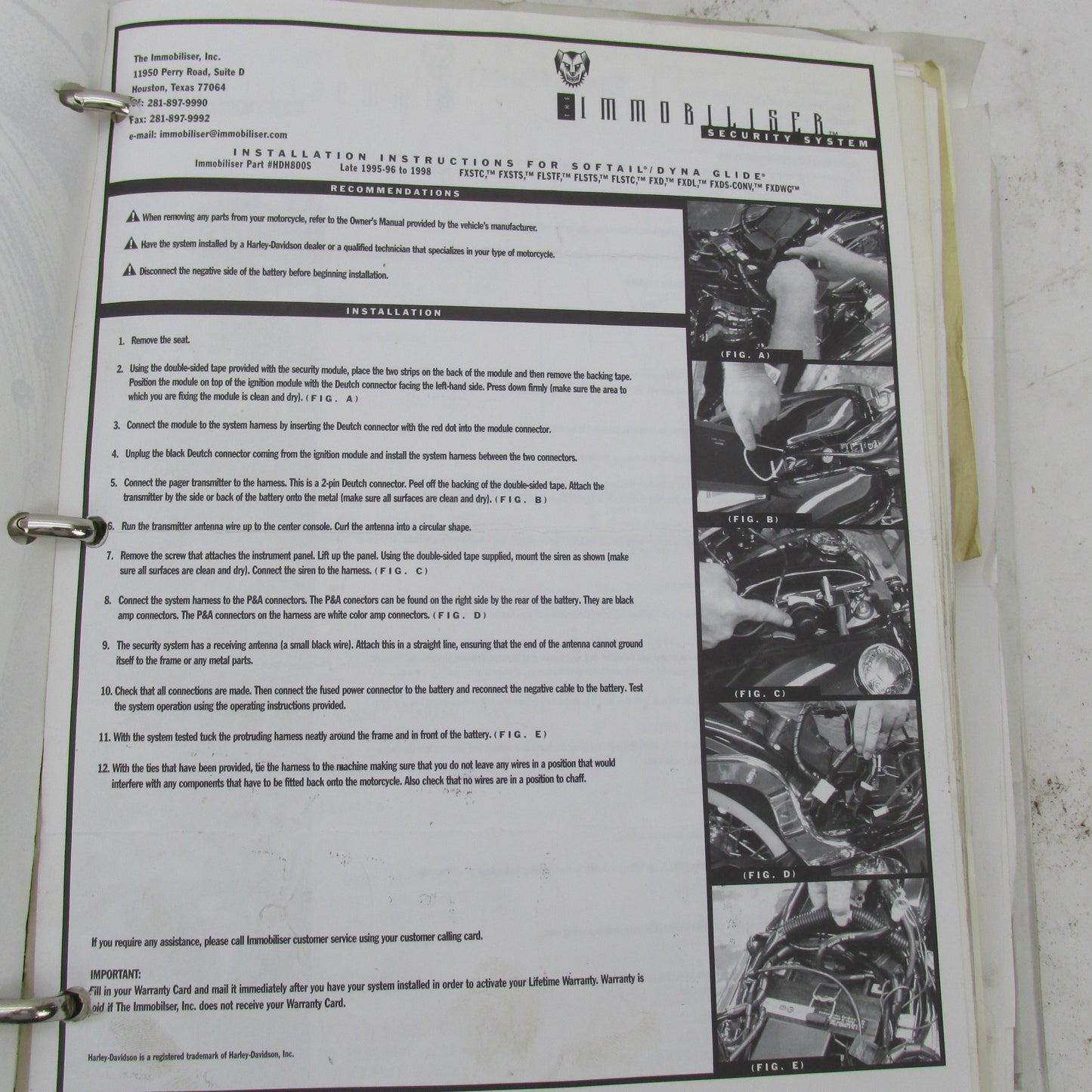 Harley Davidson Genuine 1980s-1990s Accessory Installation Instruction