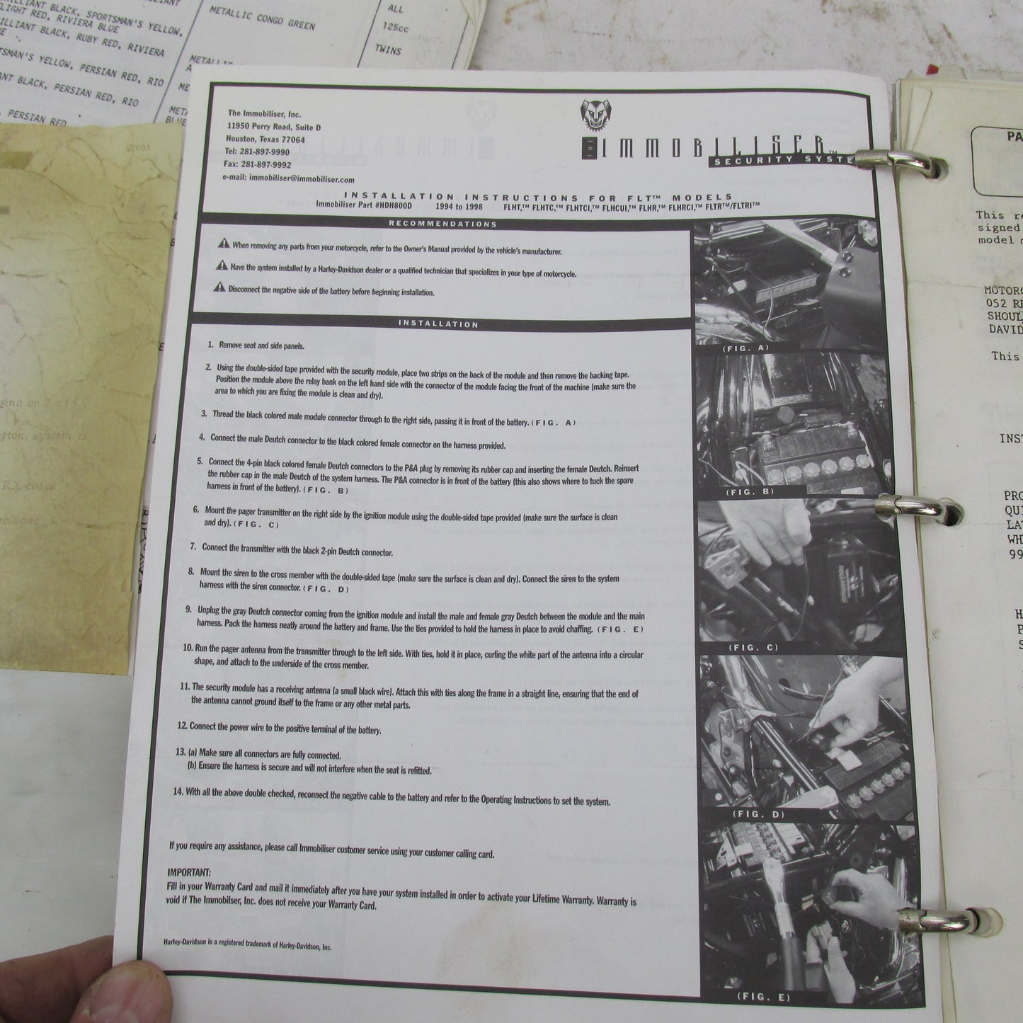 Harley Davidson Genuine 1980s-1990s Accessory Installation Instruction