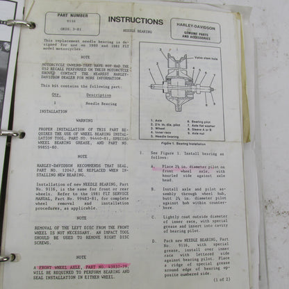 Harley Davidson Genuine 1980s-1990s Accessory Installation Instruction